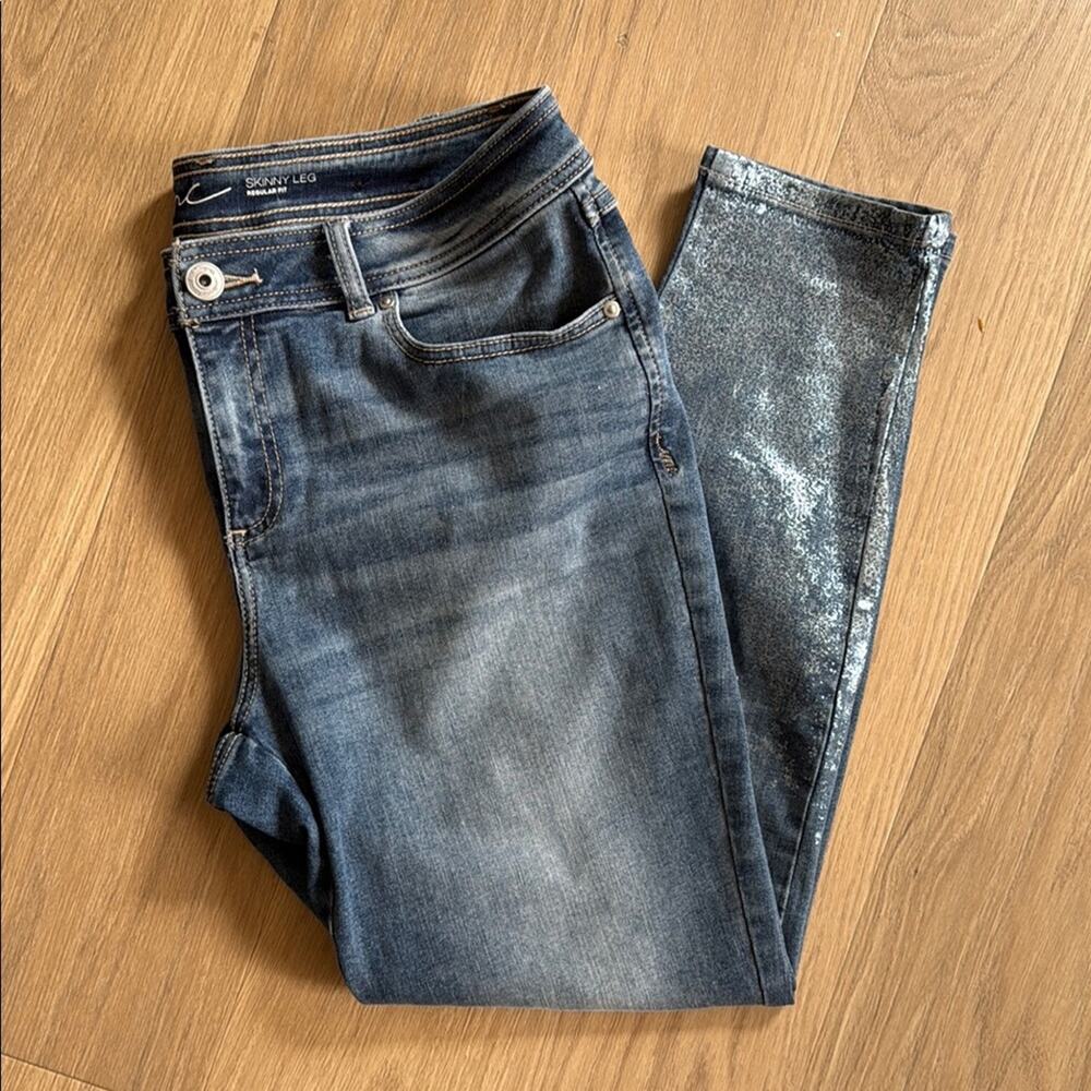 INC Skinny Leg Regular Fit Women's Blue Jeans with Silver Accents Size 14P